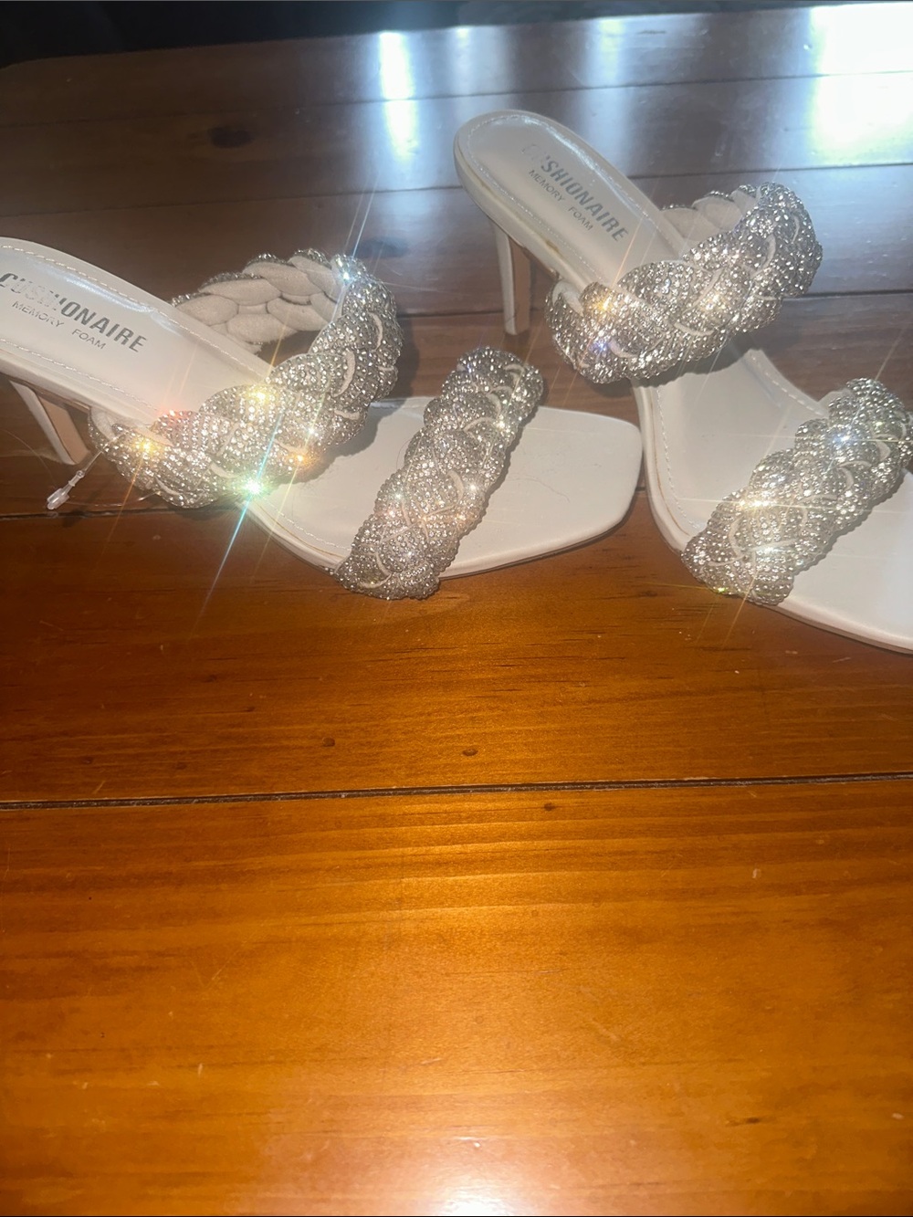 White Crystal Braided Strap Heels